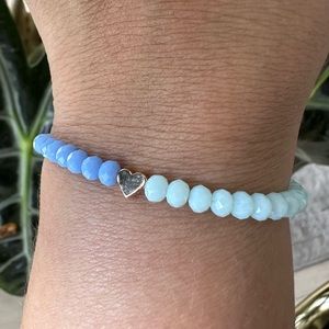 Heart beaded bracelet, blue bracelet, stacking bracelet, elastic bracelet